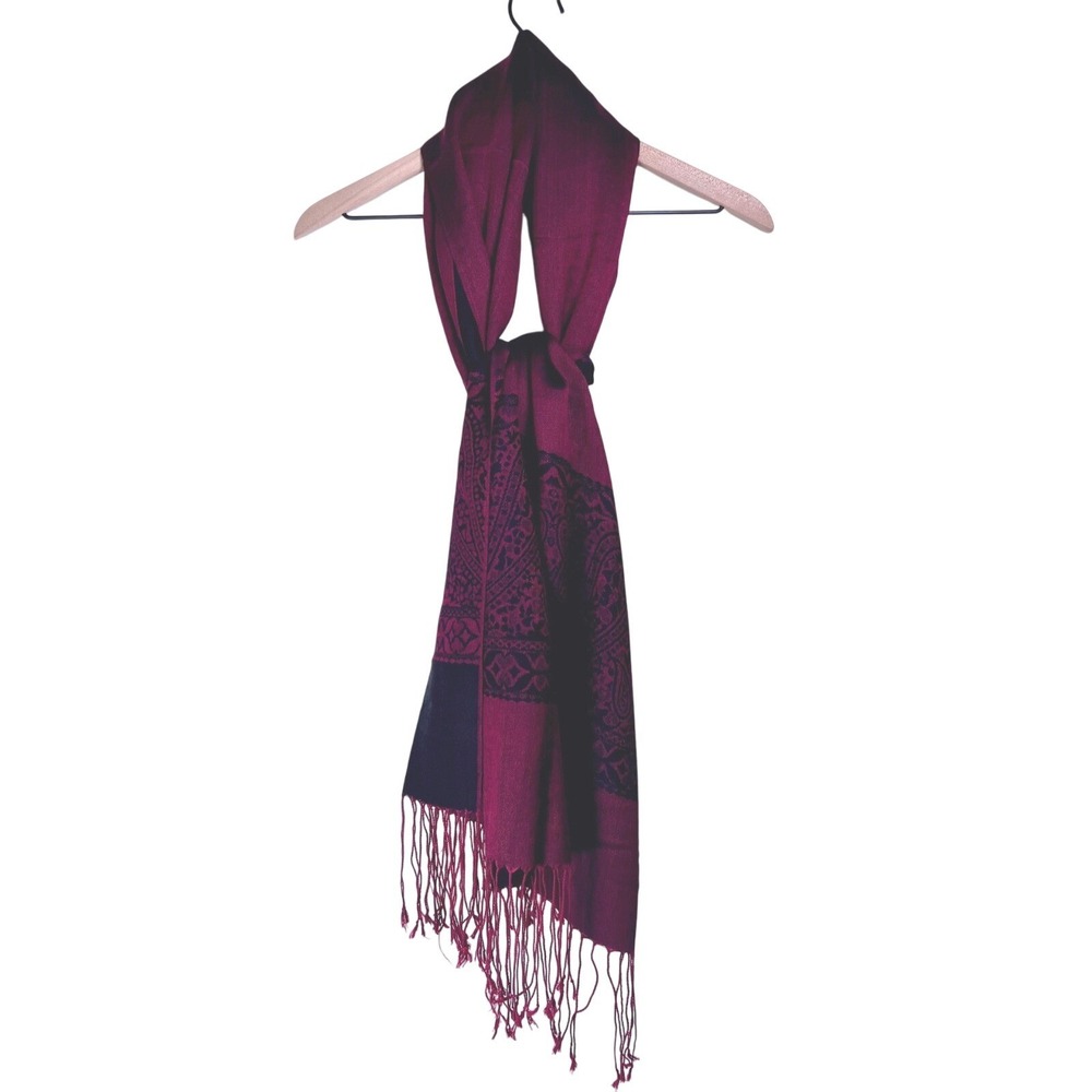 Pashmina 100% Cashmere Scarf‎ Burgundy Black Paisley Jacquard Fringe Shawl Wrap